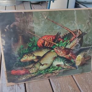 Fish Lobster Still Life Print Stilleben European School Nature Morte 21x16" READ
